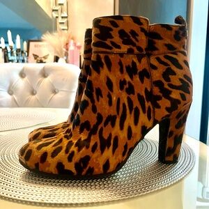 SAM EDELMAN Sianna Leopard Cheetah Calf Hair Booties Heeled Ankle Boots 8